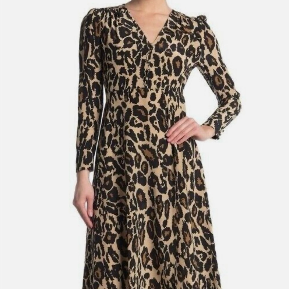 NWT Diane Von Furstenberg Viviana Leopard Cat Sand Silk Midi Dress
